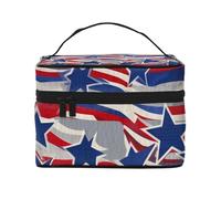Trousse de maquillage de voyage avec motif étoiles patriotiques et bandes pour le jour de l'indépendance, étui de rangement portable avec poignée pour femmes et filles, Noir , Taille unique, Trousse