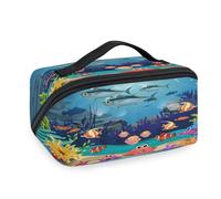 Trousse de maquillage de voyage avec motif océan, monde sous-marin, pour femmes, hommes, filles, garçons, trousse de toilette, trousse de toilette portable, organisateur d'articles de toilette