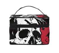 Trousse de maquillage de voyage avec motif tête de mort punk blanche et portable avec poignée pour femmes et filles, Noir , Taille unique, Trousse de maquillage