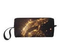 Trousse de maquillage de voyage avec note de musique dorée avec étoile brillante tombée, trousse de maquillage portable pour femme, blanc, Taille unique, Trousse de maquillage