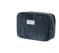 Trousse de maquillage de voyage avec plusieurs compartiments en tissu polyester pour articles de toilette, pinceaux de maquillage, compacte, 22 x 9,5 x 15 cm, noir, gris, bleu, kaki (bleu)