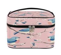 Trousse de maquillage de voyage avec poignée et corde élastique fixe pour femme, grande capacité avec poignée et cordon élastique fixe, Blue Bird Flow, Taille unique, Trousse de maquillage