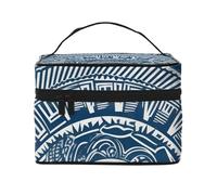 Trousse de maquillage de voyage avec poignée pour femmes et filles - Motif tribal maori polynésien bleu, Noir , Taille unique, Trousse de maquillage