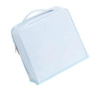 Trousse de maquillage de voyage avec réfléchissant, bleu | Organiseur de cosmétiques vertical avec poignée supérieure, rangement divisé et poche en maille