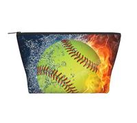 Trousse de maquillage de voyage avec touches de piano avec notes de musique imprimées Trapèze Trousse de maquillage Trousse de toilette Organiseur pour femme, Orange Softball Baseball On Fire And