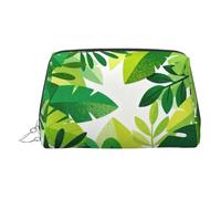 Trousse de maquillage de voyage chic avec imprimé rose clair pour femme pour sac à main et utilisation en déplacement, Feuilles vertes., One Size, Classique