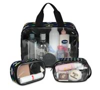 Trousse de maquillage de voyage colorée en forme de guitare électrique pour homme et femme, trousse de toilette translucide, 3 pièces, grande pochette de douche, trousse de toilette, organisateur