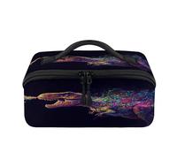 Trousse de maquillage de voyage colorée T-rex dinosaure portable étanche pochette ouverte plate trousses de toilette cosmétiques organisateur de voyage pour femmes hommes