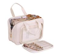 Trousse de maquillage de voyage de grande capacité avec poignée et porte-brosse pour femme, Abricot blanc lait, Beauté de masse