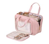 Trousse de maquillage de voyage de grande capacité avec poignée et porte-brosse pour femme, Poudre de rose., Beauté de masse