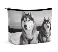 Trousse de maquillage de voyage de grande capacité pour femme - Étanche - Portable - Sac de rangement - Crânes en sucre et roses rouges - Trousse de toilette imprimée, Husky Dogs Snow, Taille unique