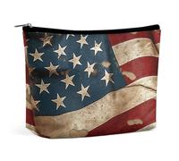 Trousse de maquillage de voyage de grande capacité pour femme - Étanche - Portable - Sac de rangement - Motif palmiers, vagues de l'océan et coucher de soleil - Trousse de toilette imprimée, Drapeau