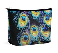 Trousse de maquillage de voyage de grande capacité pour femme - Étanche - Portable - Sac de rangement - Motif paresseux de dessin animé, Un bouquet de plumes de paon, Taille unique