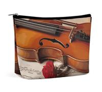 Trousse de maquillage de voyage de grande capacité pour femme - Étanche - Portable - Sac de rangement - Motif vagues - Oiseaux de mer - Trousse de toilette imprimée, Partitions de violon, Taille