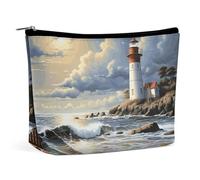 Trousse de maquillage de voyage de grande capacité pour femme - Étanche - Portable - Sac de rangement - Phare de mer - Sandbeach - Trousse de toilette imprimée, Sea Lighthouse Sandbeach, Taille unique