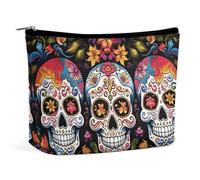 Trousse de maquillage de voyage de grande capacité pour femme - Étanche - Portable - Sac de rangement - Sac de toilette imprimé chien beagle mignon, Crânes de fleurs colorés., Taille unique