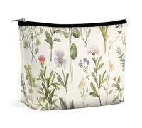 Trousse de maquillage de voyage de grande capacité pour femme - Étanche - Portable - Sac de rangement - Sac de toilette imprimé chien Shih Tzu, Herbes et fleurs, Taille unique