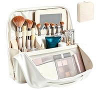 Trousse de maquillage de voyage élégante avec compartiments - Étanche - Avec miroir amovible - Blanc