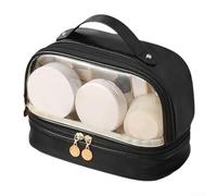 Trousse de maquillage de voyage élégante avec grand espace et compartiments humides/secs pour plus de commodité, Voir image, Noir