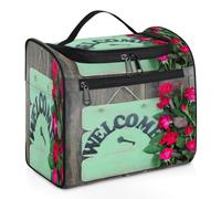 Trousse de maquillage de voyage en bois avec panneau de bienvenue pour femmes, hommes, filles, garçons, 11,2 L, trousse de toilette à suspendre pour articles de toilette, couleur, XL, Organiseur de