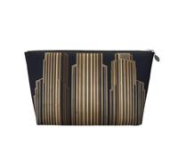 Trousse de maquillage de voyage en cuir à rayures Art déco - Pochette étanche