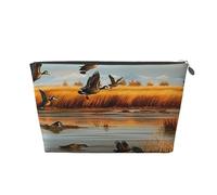 Trousse de maquillage de voyage en cuir avec 5 motifs de canard sauvage - Fermeture éclair dorée - Étanche - Pour un usage quotidien et les voyages, Argenté., Taille unique, Trousse de toilette
