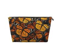 Trousse de maquillage de voyage en cuir avec des tas de papillons monarques oranges - Fermeture éclair dorée - Étanche - Pour un usage quotidien et les voyages, doré, Taille unique, Trousse de