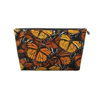 Trousse de maquillage de voyage en cuir avec des tas de papillons monarques oranges - Fermeture éclair dorée - Étanche - Pour un usage quotidien et les voyages, Argenté., Taille unique, Trousse de