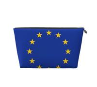 Trousse de maquillage de voyage en cuir avec drapeau de l'Union européenne - Pochette de maquillage étanche