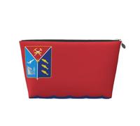 Trousse de maquillage de voyage en cuir avec drapeau de Magadan - Étanche | Cuir PU imperméable. Fermeture éclair lisse. Légères.