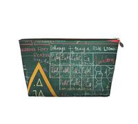 Trousse de maquillage de voyage en cuir avec formules théorie, leçons mathématiques, mots imprimés, fermeture éclair dorée étanche, trousse de toilette pour un usage quotidien et les voyages, doré
