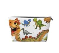 Trousse de maquillage de voyage en cuir avec impression d'images de dinosaures de dessin animé - Trousse de toilette étanche avec fermeture éclair dorée pour un usage quotidien et les voyages, Argenté