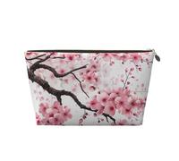 Trousse de maquillage de voyage en cuir avec impressions artistiques tentantes en fleurs de cerisier - Fermeture éclair dorée étanche pour un usage quotidien et les voyages, doré, Taille unique