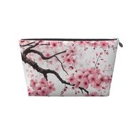 Trousse de maquillage de voyage en cuir avec impressions artistiques tentantes en fleurs de cerisier - Fermeture éclair dorée étanche pour un usage quotidien et les voyages, Argenté., Taille unique