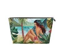 Trousse de maquillage de voyage en cuir avec impressions d'art hawaïennes - Trousse de toilette étanche avec fermeture éclair dorée pour un usage quotidien et les voyages, doré, Taille unique, Trousse