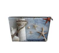 Trousse de maquillage de voyage en cuir avec impressions d'art sur le thème de la mer - Trousse de toilette étanche avec fermeture éclair dorée pour un usage quotidien et les voyages, Argenté., Taille