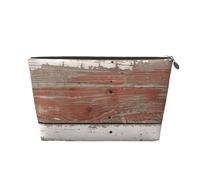 Trousse de maquillage de voyage en cuir avec impressions rustiques sur bois de grange ancienne - Fermeture éclair dorée imperméable pour un usage quotidien et les voyages, Argenté., Taille unique