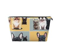 Trousse de maquillage de voyage en cuir avec imprimé bouledogue français - Trousse de toilette étanche avec fermeture éclair dorée pour un usage quotidien et les voyages, doré, Taille unique, Trousse