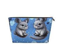 Trousse de maquillage de voyage en cuir avec imprimé chinchillas bleus et lune - Trousse de toilette étanche avec fermeture éclair dorée pour un usage quotidien et les voyages, doré, Taille unique