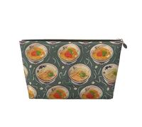 Trousse de maquillage de voyage en cuir avec imprimé coquetier, nouilles et ramen - Fermeture éclair dorée étanche - Trousse de toilette pour un usage quotidien et les voyages, doré, Taille unique