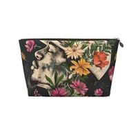 Trousse de maquillage de voyage en cuir avec imprimé de fleurs Thug Life - Fermeture éclair dorée - Étanche - Pour un usage quotidien et les voyages, doré, Taille unique, Trousse de toilette