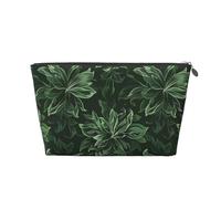 Trousse de maquillage de voyage en cuir avec imprimé de pétales floraux vert chasseur - Fermeture éclair dorée imperméable pour un usage quotidien et les voyages, Argenté., Taille unique, Trousse de