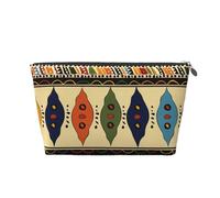 Trousse de maquillage de voyage en cuir avec imprimé de style bohème traditionnel africain - Fermeture éclair dorée étanche pour un usage quotidien et les voyages, Argenté., Taille unique, Trousse de