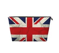 Trousse de maquillage de voyage en cuir avec imprimé drapeau du Royaume-Uni - Trousse de toilette étanche avec fermeture éclair dorée pour un usage quotidien et les voyages, doré, Taille unique