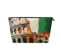 Trousse de maquillage de voyage en cuir avec imprimé drapeau italien du Colisée romain - Fermeture éclair dorée étanche pour un usage quotidien et les voyages, doré, Taille unique, Trousse de toilette