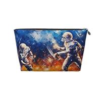 Trousse de maquillage de voyage en cuir avec imprimé football galaxie spatiale - Fermeture éclair dorée étanche pour un usage quotidien et les voyages, Argenté., Taille unique, Trousse de toilette