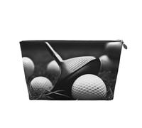 Trousse de maquillage de voyage en cuir avec imprimé golf noir et blanc - Trousse de toilette étanche avec fermeture éclair dorée pour un usage quotidien et les voyages, Argenté., Taille unique