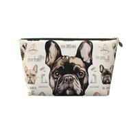 Trousse de maquillage de voyage en cuir avec imprimé « I Love French Bulldog » - Fermeture éclair dorée - Étanche - Pour un usage quotidien et les voyages, doré, Taille unique, Trousse de toilette