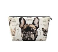 Trousse de maquillage de voyage en cuir avec imprimé « I Love French Bulldog » - Fermeture éclair dorée - Étanche - Pour un usage quotidien et les voyages, Argenté., Taille unique, Trousse de toilette