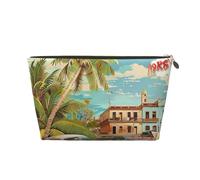 Trousse de maquillage de voyage en cuir avec imprimé île de Cuba - Trousse de toilette étanche avec fermeture éclair dorée pour un usage quotidien et les voyages, doré, Taille unique, Trousse de